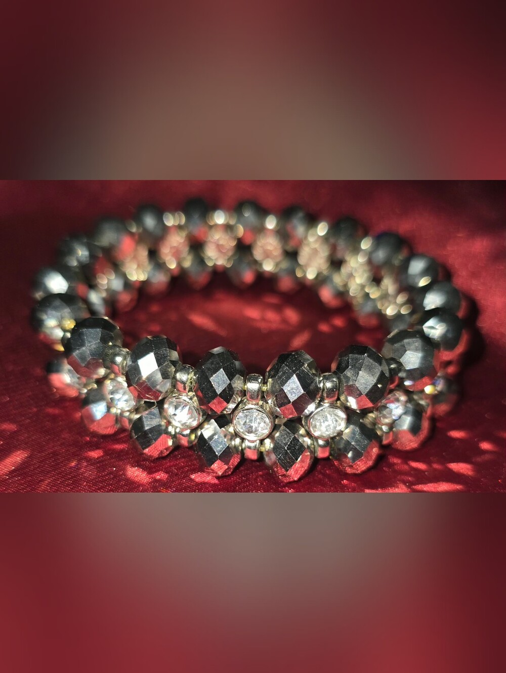 Lantern Double Beaded Hematite Stretch Bracelet